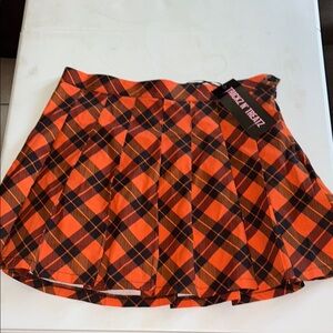 Dolls Kill Orange Black Pleated Skater Mini